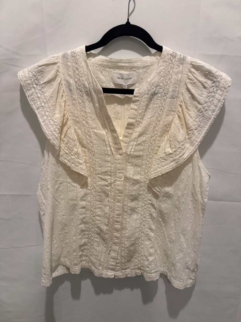 Dear John Fatima Cream Eyelet Ruffle Button-Front Blouse.Sizel.100%Cotton.Spring